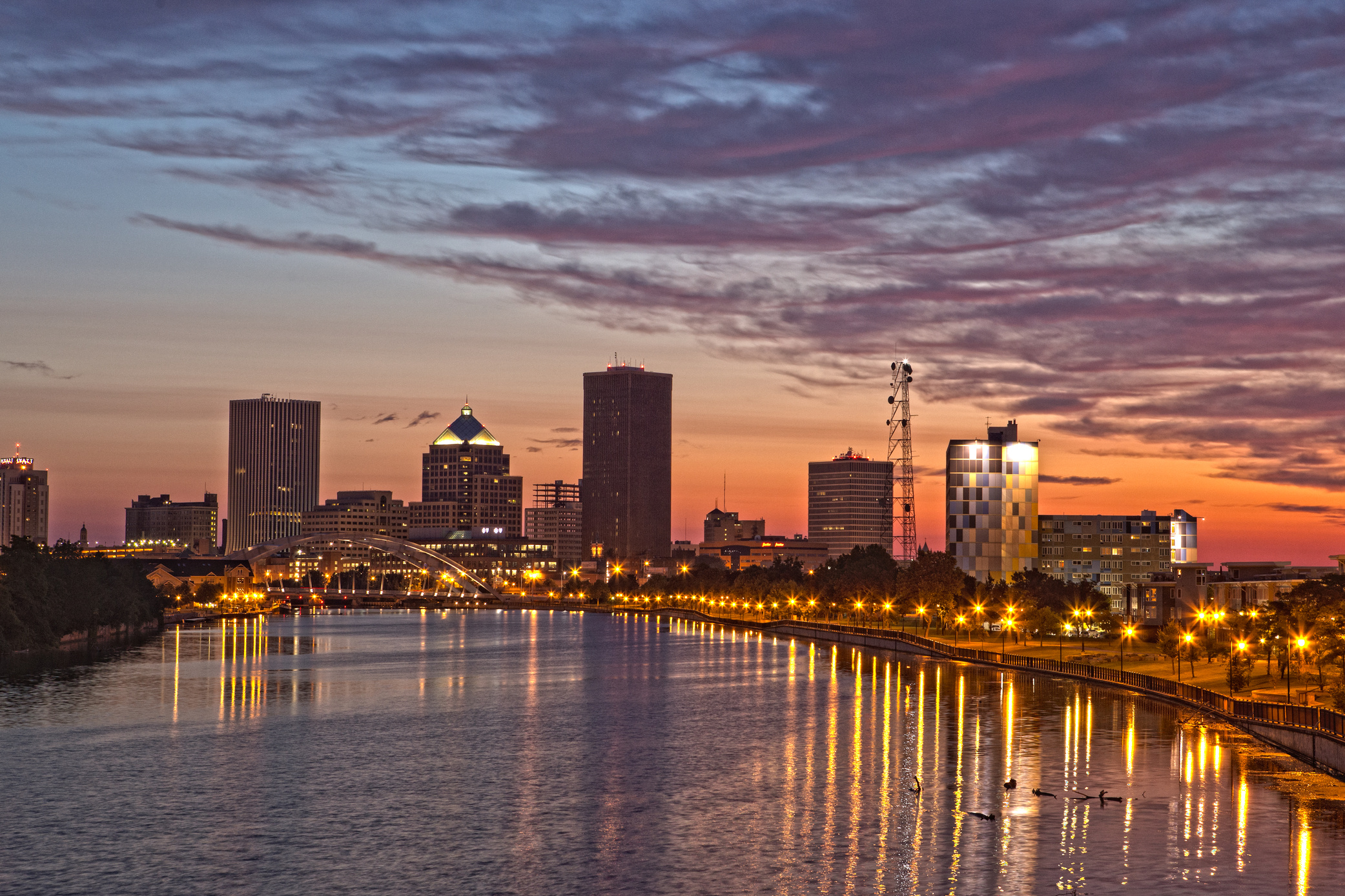 Rochester, NY USA sunrise skyline